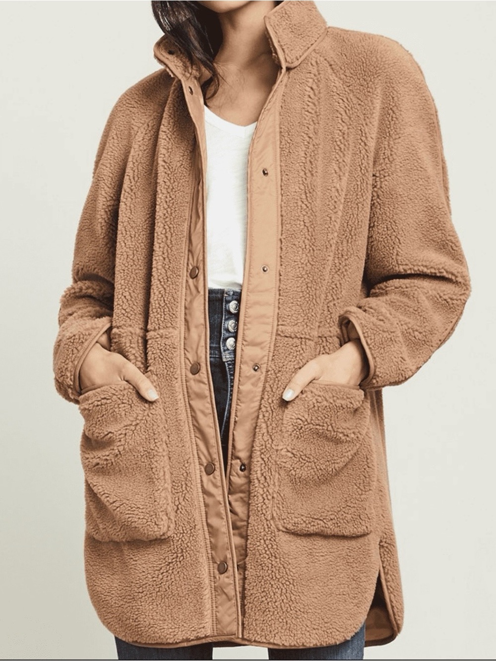 Veronica Beard Jeans Sherpa Teddy Coat - Camel